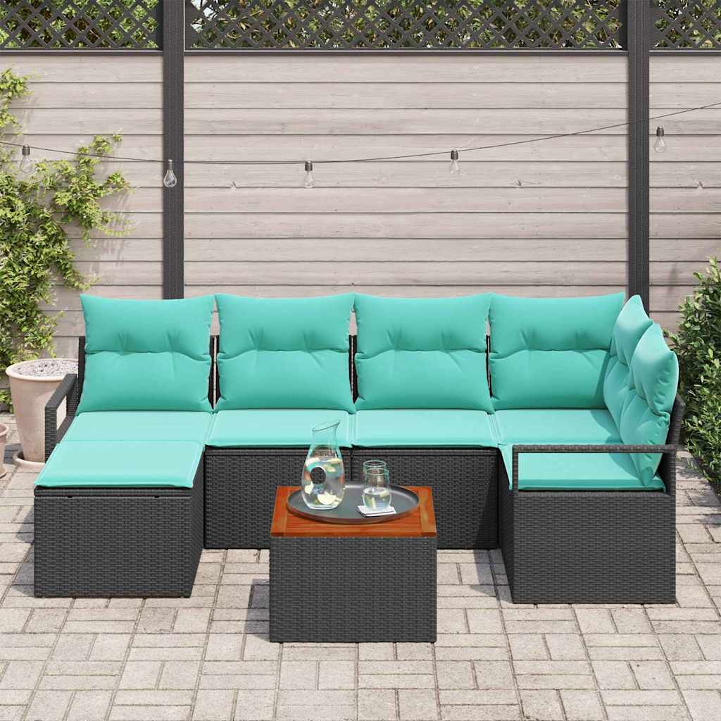 Tuinbankenset met kussen 7 pcs Zwart poly rattan is nu te koop bij PeponiXL, paradijselijk wonen!