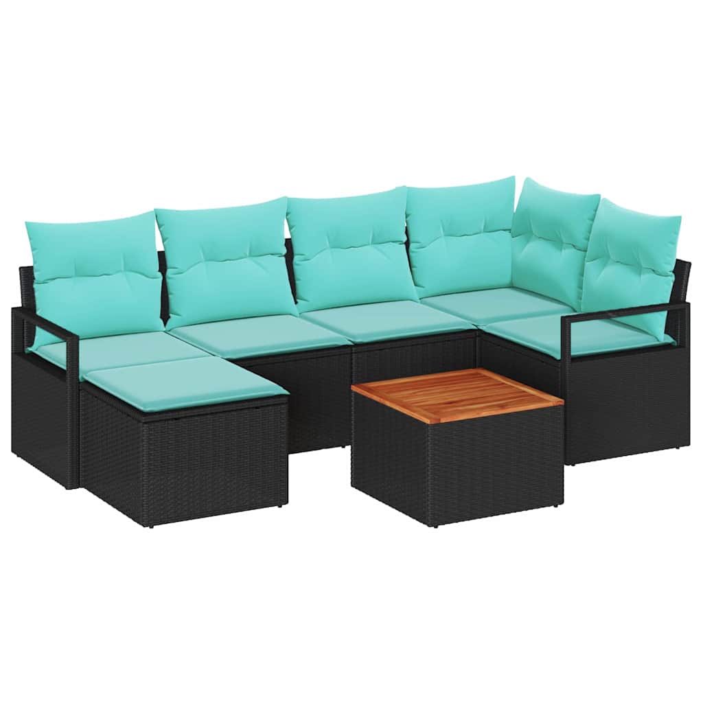 Tuinbankenset met kussen 7 pcs Zwart poly rattan is nu te koop bij PeponiXL, paradijselijk wonen!