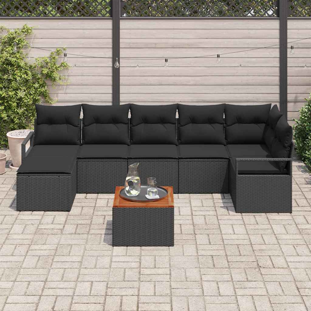 Tuinbankenset met kussen 8 pcs Zwart poly rattan is nu te koop bij PeponiXL, paradijselijk wonen!