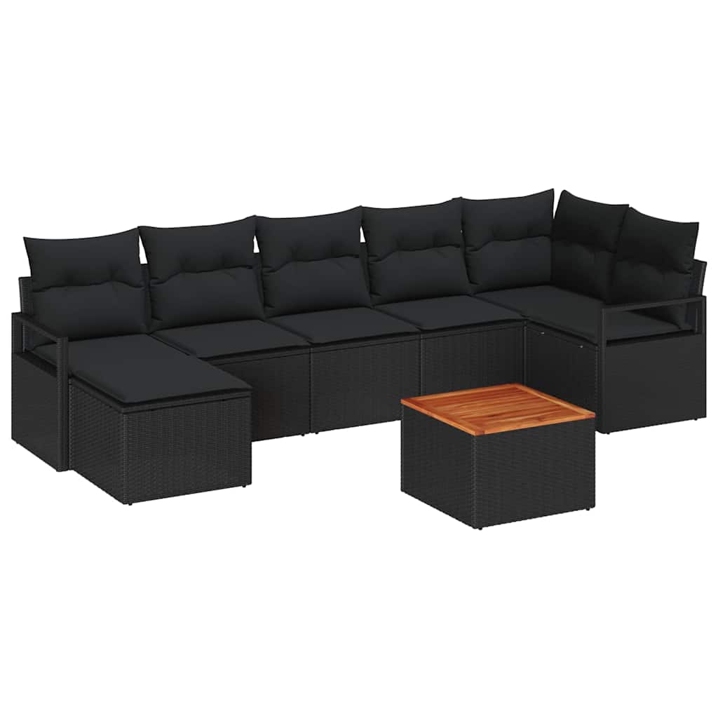 Tuinbankenset met kussen 8 pcs Zwart poly rattan is nu te koop bij PeponiXL, paradijselijk wonen!