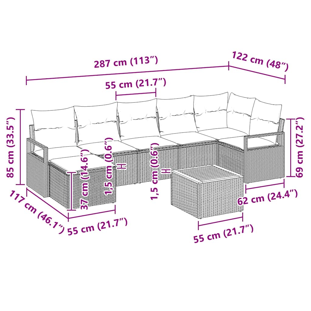 Tuinbankenset met kussen 8 pcs Zwart poly rattan is nu te koop bij PeponiXL, paradijselijk wonen!