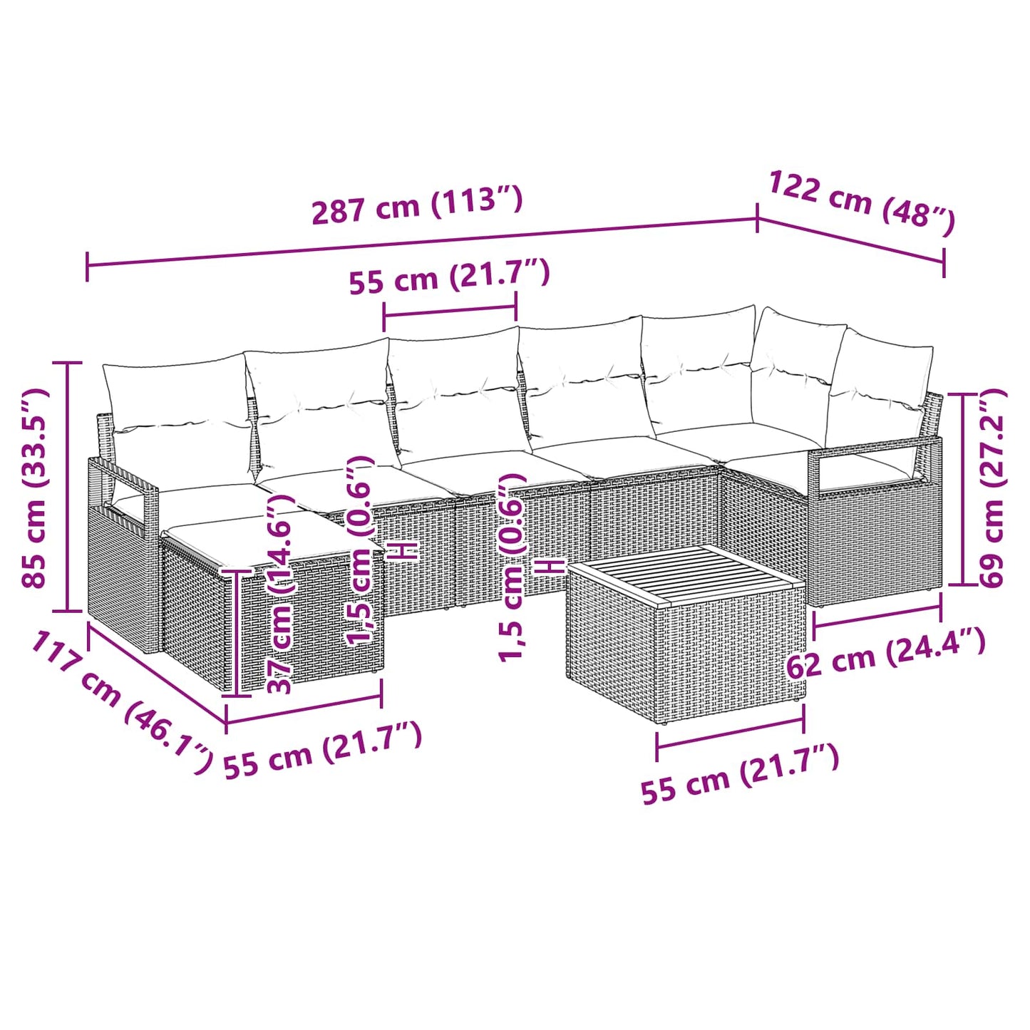 Tuinbankenset met kussen 8 pcs Grijs poly rattan is nu te koop bij PeponiXL, paradijselijk wonen!