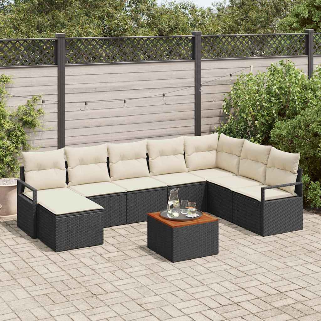 Tuinbankenset met kussen 9 pcs Zwart poly rattan is nu te koop bij PeponiXL, paradijselijk wonen!