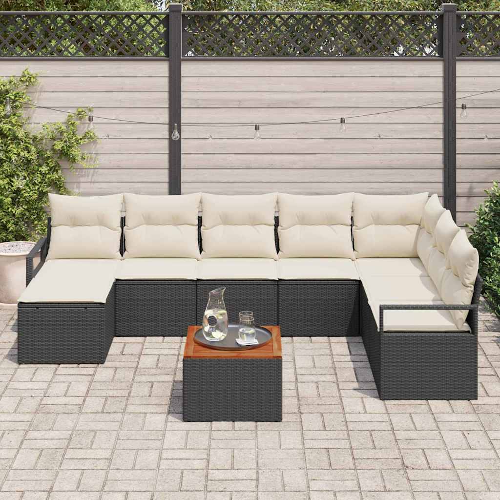 Tuinbankenset met kussen 9 pcs Zwart poly rattan is nu te koop bij PeponiXL, paradijselijk wonen!