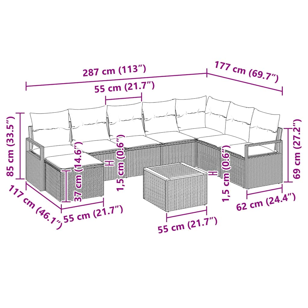 Tuinbankenset met kussen 9 pcs Zwart poly rattan is nu te koop bij PeponiXL, paradijselijk wonen!
