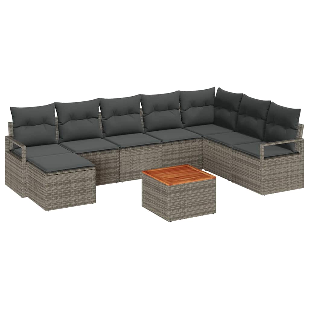 Tuinbankenset met kussen 9 pcs Grijs poly rattan is nu te koop bij PeponiXL, paradijselijk wonen!