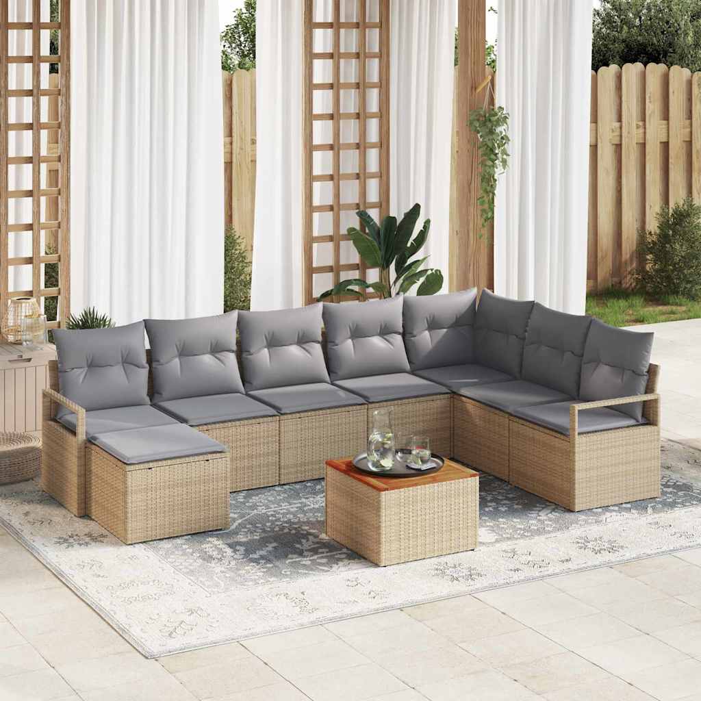 Tuinbankenset met kussen 9 pcs Beige poly rattan is nu te koop bij PeponiXL, paradijselijk wonen!