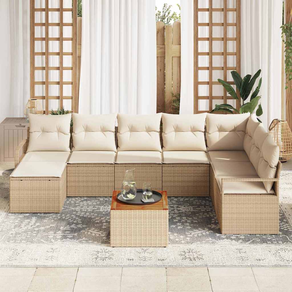 Tuinbankenset met kussen 9 pcs Beige poly rattan is nu te koop bij PeponiXL, paradijselijk wonen!
