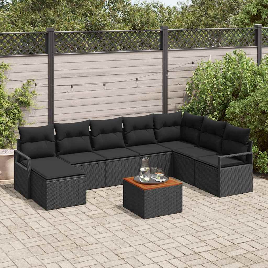 Tuinbankenset met kussen 9 pcs Zwart poly rattan is nu te koop bij PeponiXL, paradijselijk wonen!