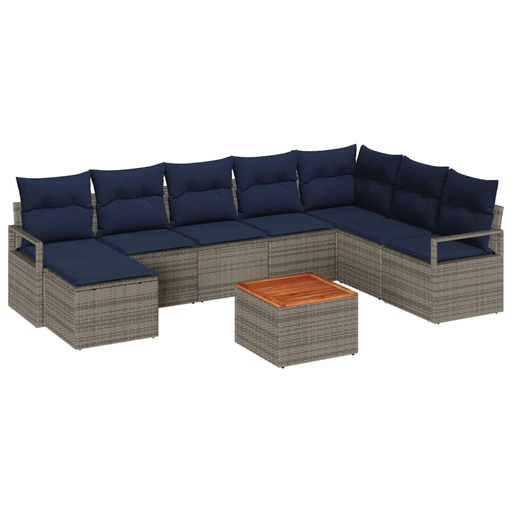 Tuinbankenset met kussen 9 pcs Grijs poly rattan is nu te koop bij PeponiXL, paradijselijk wonen!