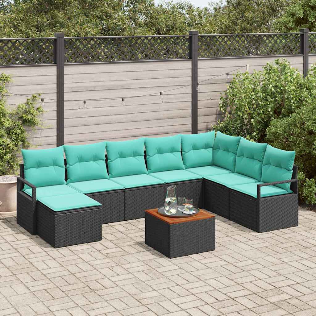 Tuinbankenset met kussen 9 pcs Zwart poly rattan is nu te koop bij PeponiXL, paradijselijk wonen!
