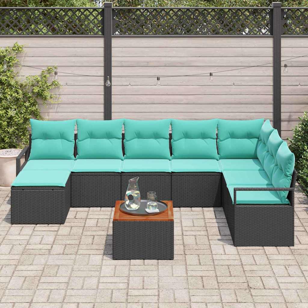 Tuinbankenset met kussen 9 pcs Zwart poly rattan is nu te koop bij PeponiXL, paradijselijk wonen!
