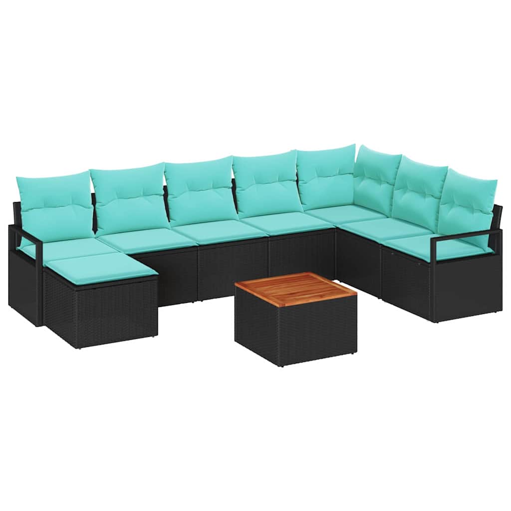 Tuinbankenset met kussen 9 pcs Zwart poly rattan is nu te koop bij PeponiXL, paradijselijk wonen!
