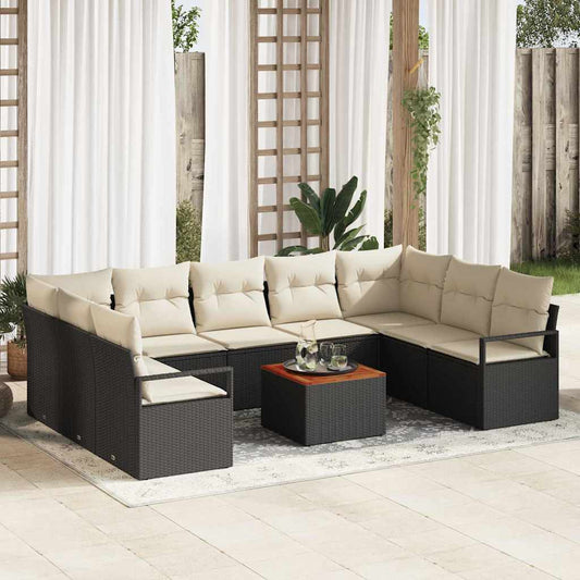 Tuinbankenset met kussen 10 pcs Zwart poly rattan is nu te koop bij PeponiXL, paradijselijk wonen!