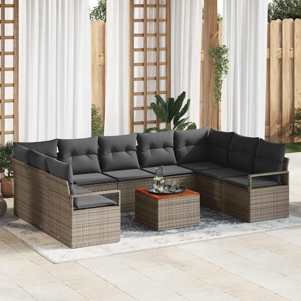 Tuinbankenset met kussen 10 pcs Grijs poly rattan is nu te koop bij PeponiXL, paradijselijk wonen!