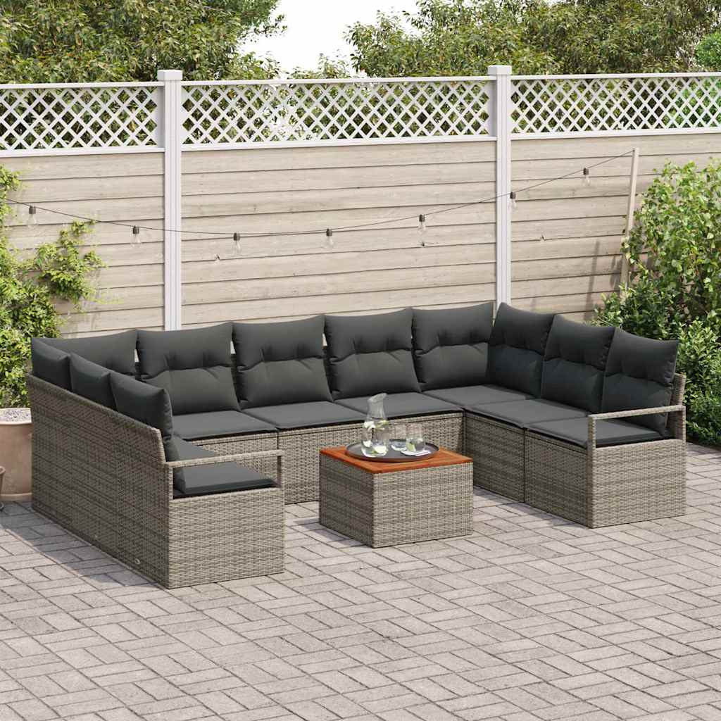 Tuinbankenset met kussen 10 pcs Grijs poly rattan is nu te koop bij PeponiXL, paradijselijk wonen!