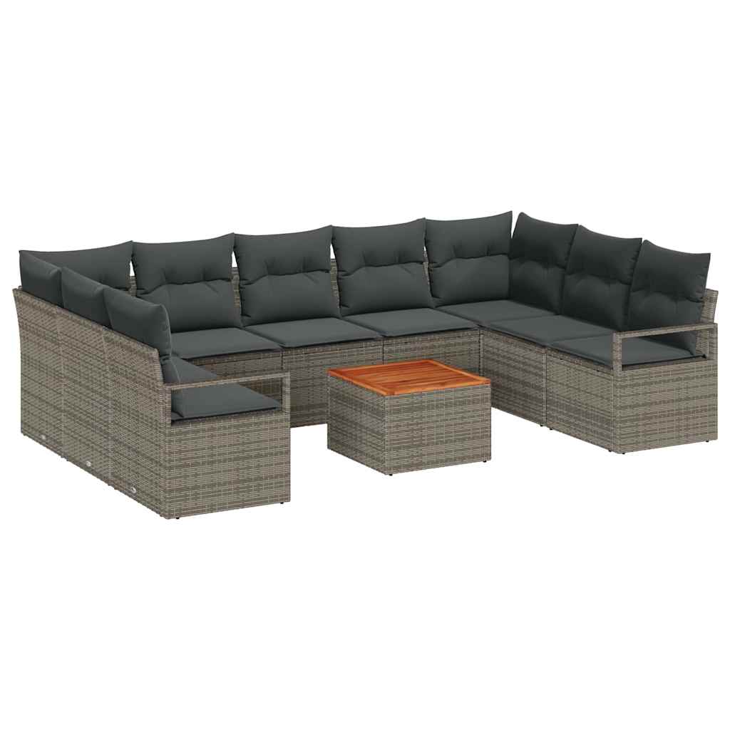Tuinbankenset met kussen 10 pcs Grijs poly rattan is nu te koop bij PeponiXL, paradijselijk wonen!