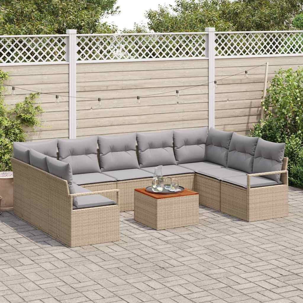 Tuinbankenset met kussen 10 pcs Beige poly rattan is nu te koop bij PeponiXL, paradijselijk wonen!