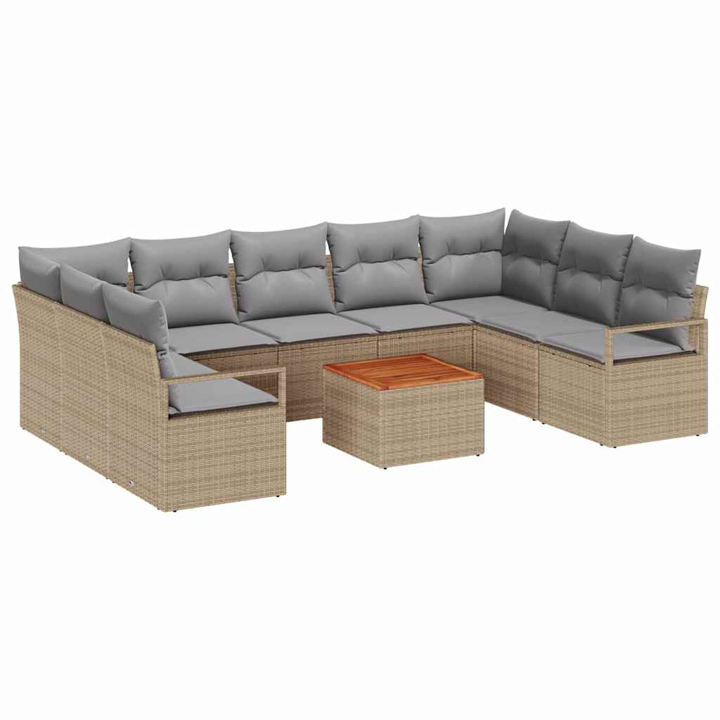 Tuinbankenset met kussen 10 pcs Beige poly rattan is nu te koop bij PeponiXL, paradijselijk wonen!
