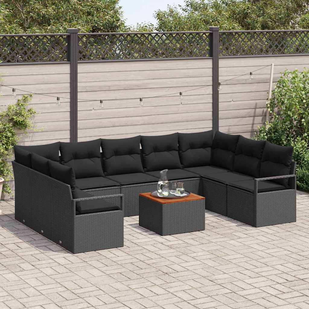 Tuinbankenset met kussen 10 pcs Zwart poly rattan is nu te koop bij PeponiXL, paradijselijk wonen!