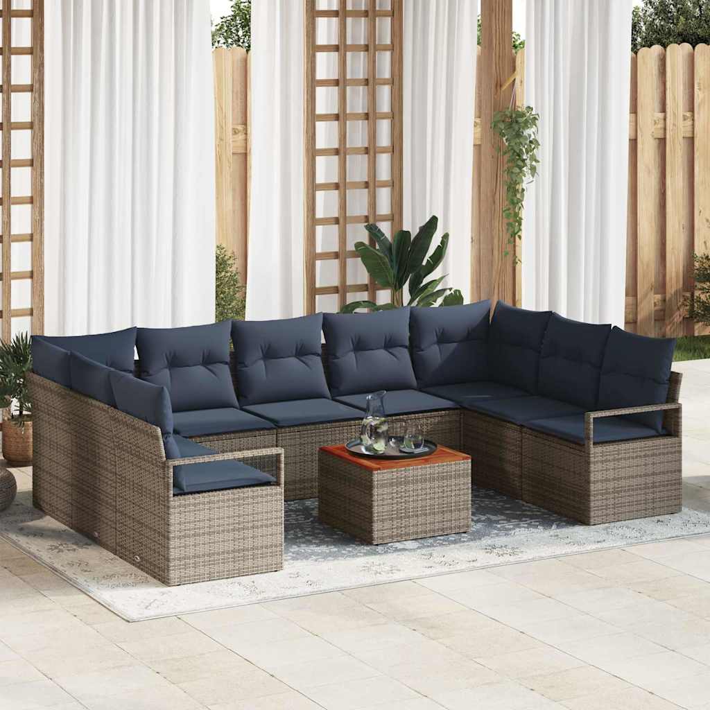 Tuinbankenset met kussen 10 pcs Grijs poly rattan is nu te koop bij PeponiXL, paradijselijk wonen!