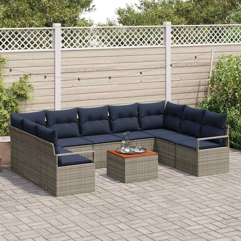 Tuinbankenset met kussen 10 pcs Grijs poly rattan is nu te koop bij PeponiXL, paradijselijk wonen!