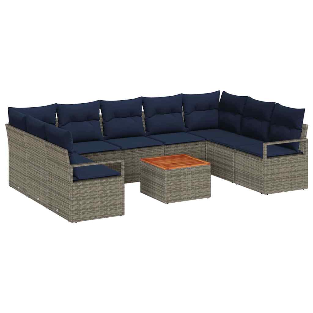 Tuinbankenset met kussen 10 pcs Grijs poly rattan is nu te koop bij PeponiXL, paradijselijk wonen!