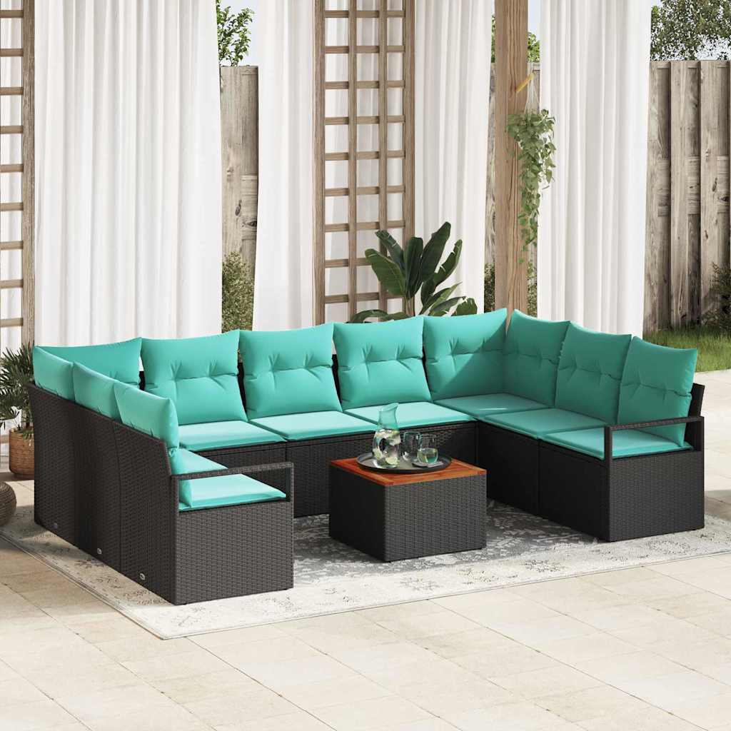 Tuinbankenset met kussen 10 pcs Zwart poly rattan is nu te koop bij PeponiXL, paradijselijk wonen!