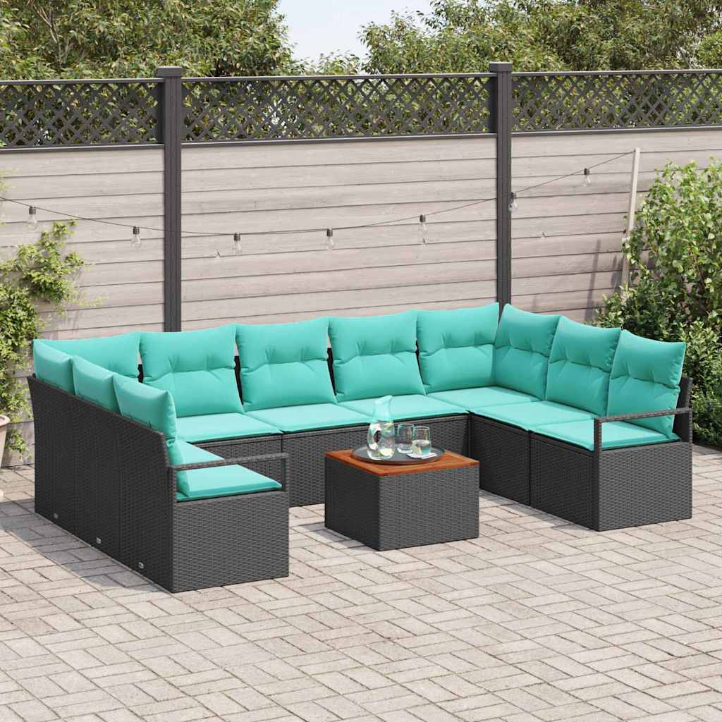 Tuinbankenset met kussen 10 pcs Zwart poly rattan is nu te koop bij PeponiXL, paradijselijk wonen!