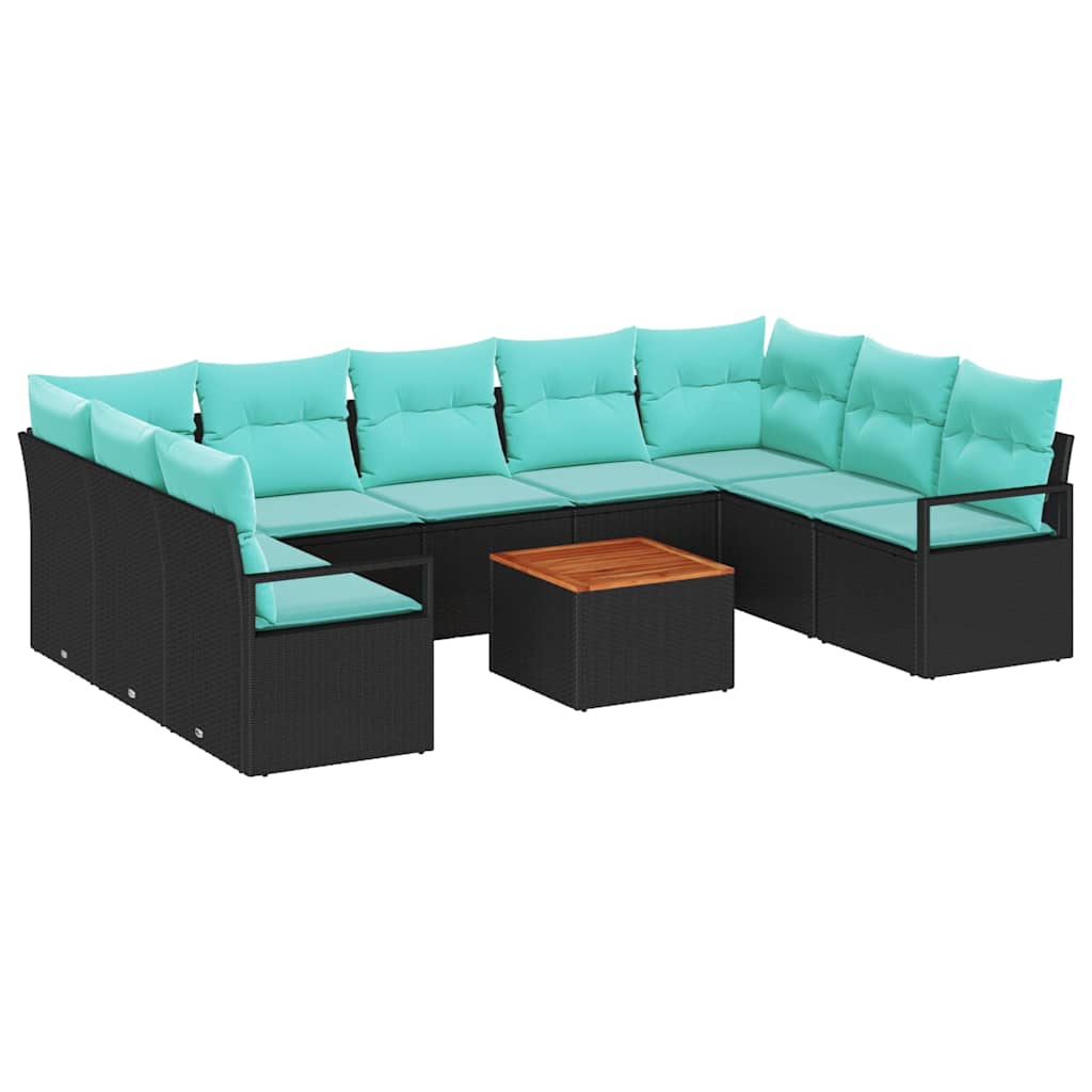 Tuinbankenset met kussen 10 pcs Zwart poly rattan is nu te koop bij PeponiXL, paradijselijk wonen!