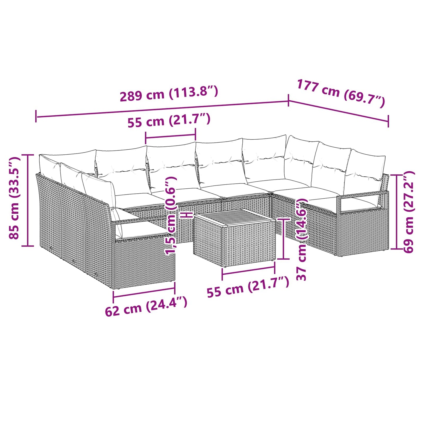 Tuinbankenset met kussen 10 pcs Zwart poly rattan is nu te koop bij PeponiXL, paradijselijk wonen!