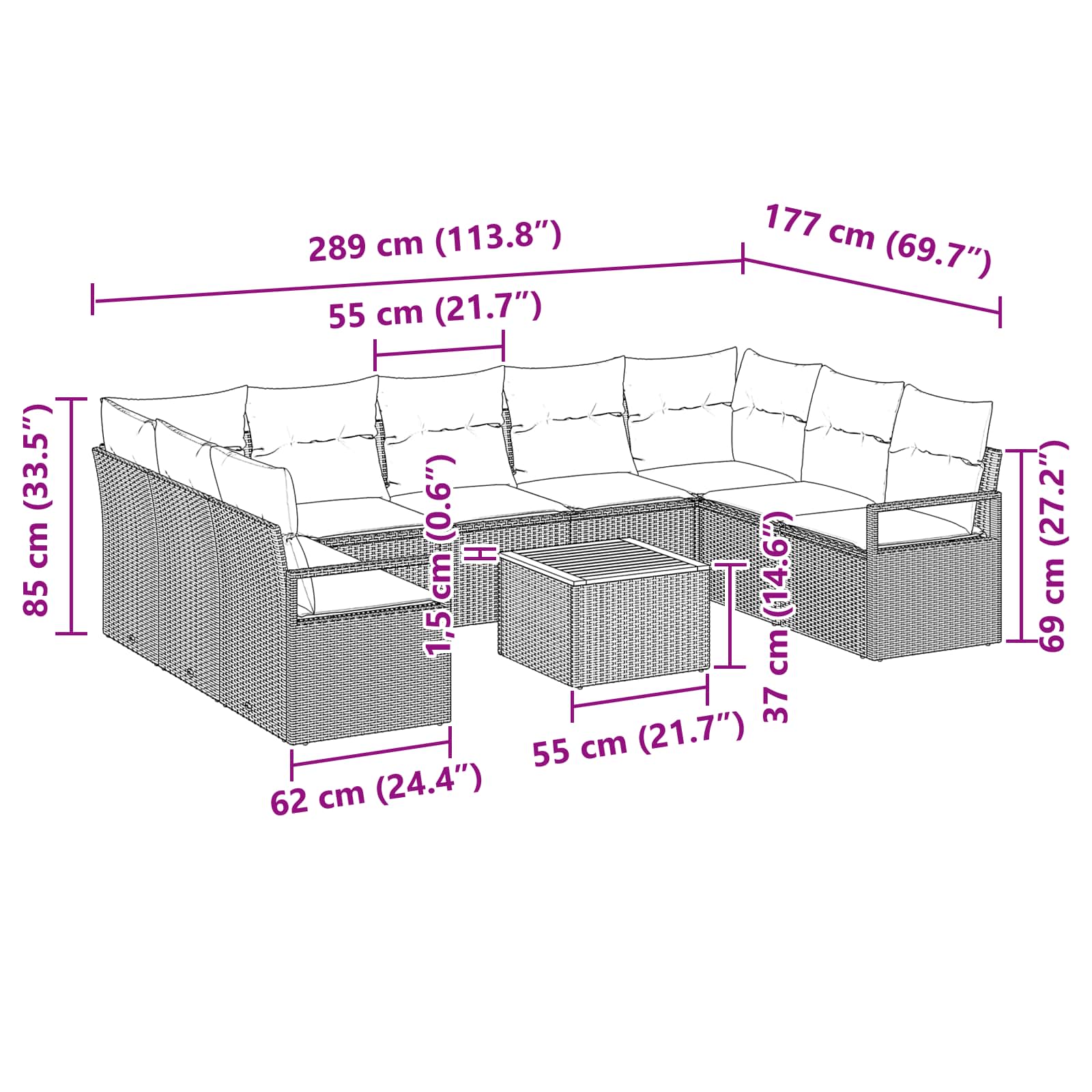 Tuinbankenset met kussen 10 pcs Zwart poly rattan is nu te koop bij PeponiXL, paradijselijk wonen!