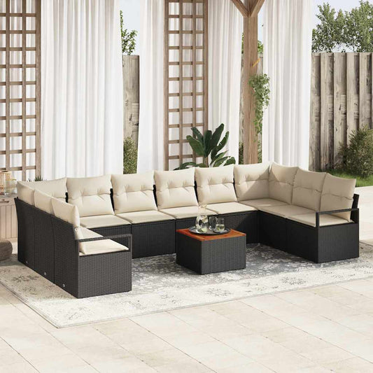 Tuinbankenset met kussen 11 pcs Zwart poly rattan is nu te koop bij PeponiXL, paradijselijk wonen!