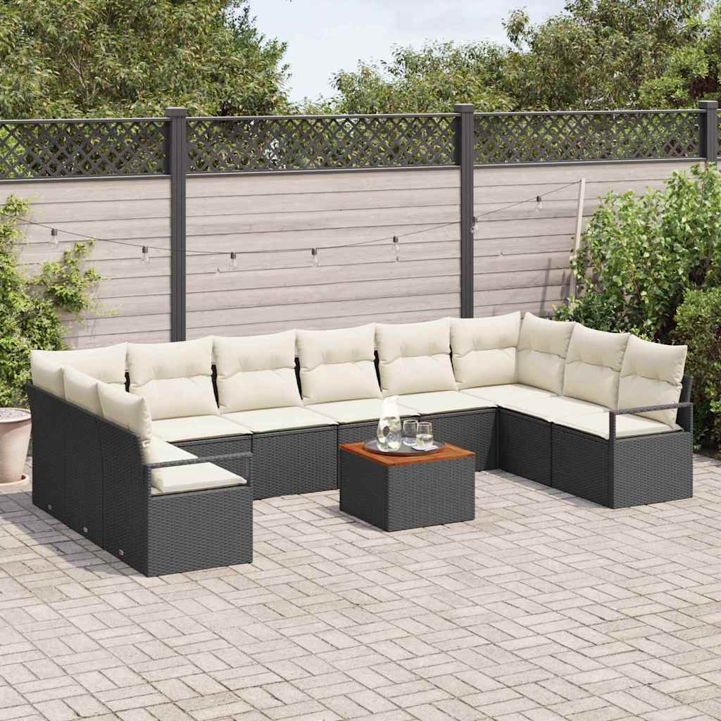 Tuinbankenset met kussen 11 pcs Zwart poly rattan is nu te koop bij PeponiXL, paradijselijk wonen!