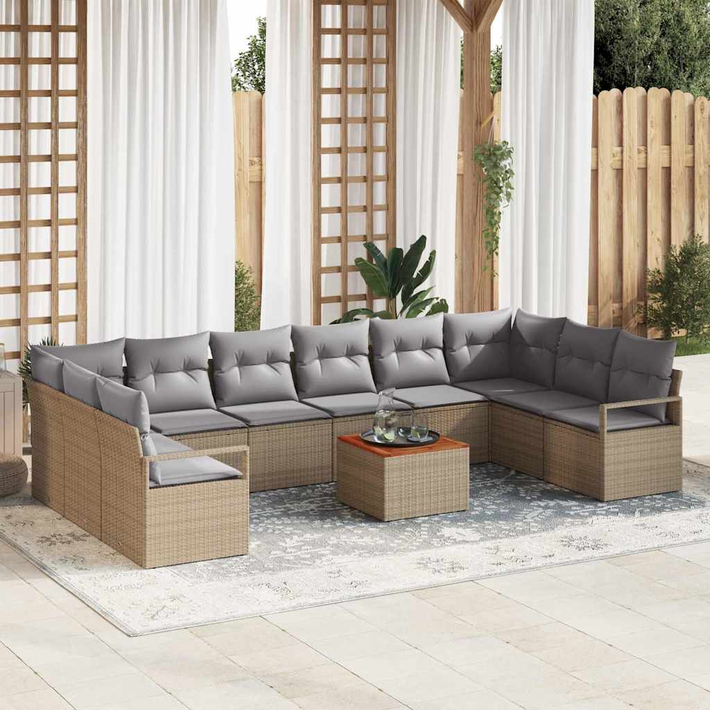 Tuinbankenset met kussen 11 pcs Beige poly rattan is nu te koop bij PeponiXL, paradijselijk wonen!