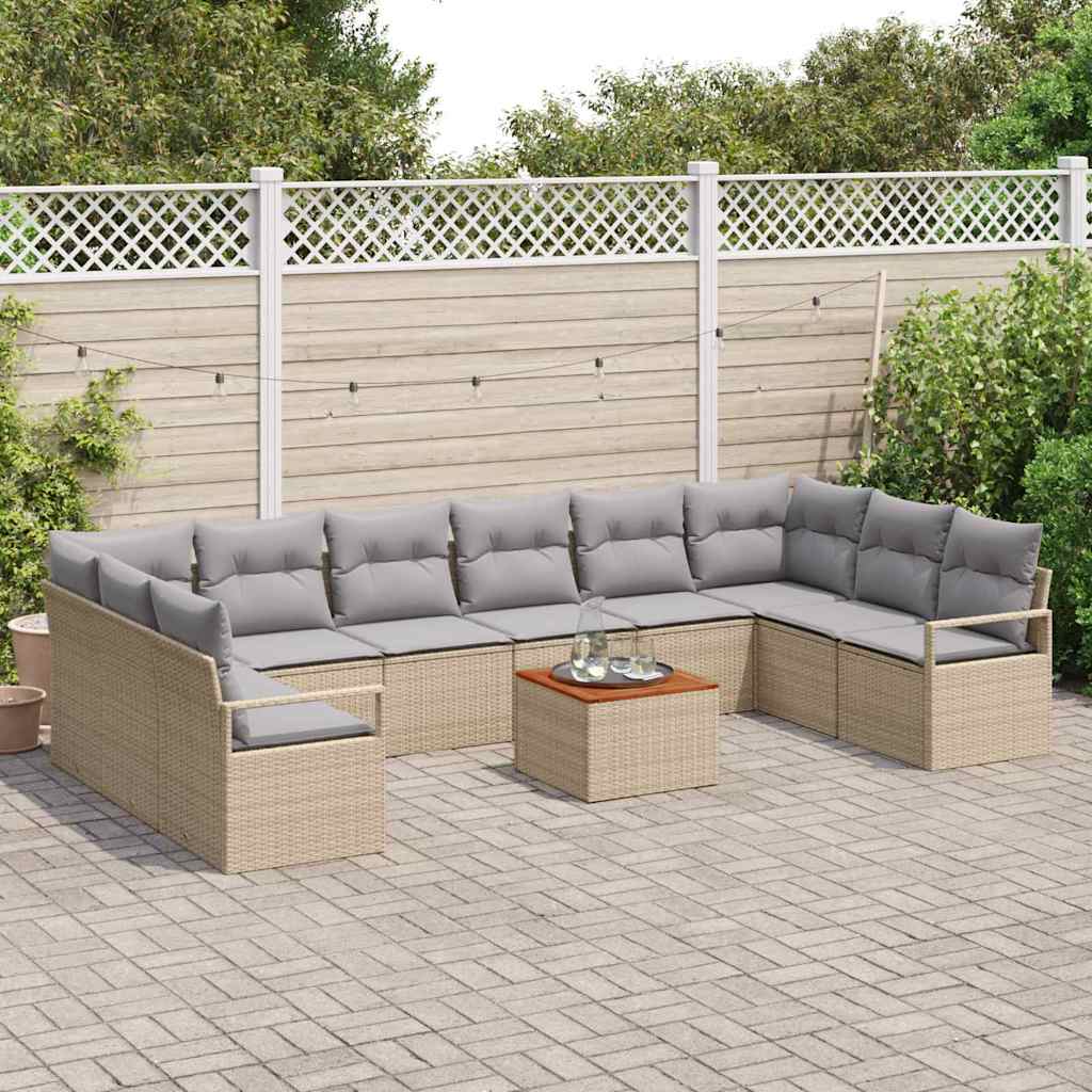 Tuinbankenset met kussen 11 pcs Beige poly rattan is nu te koop bij PeponiXL, paradijselijk wonen!
