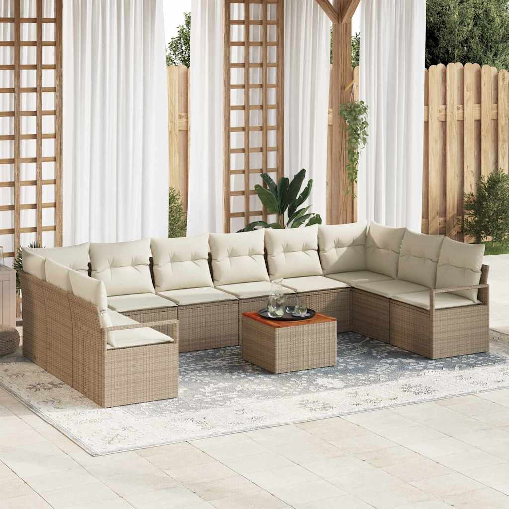 Tuinbankenset met kussen 11 pcs Beige poly rattan is nu te koop bij PeponiXL, paradijselijk wonen!