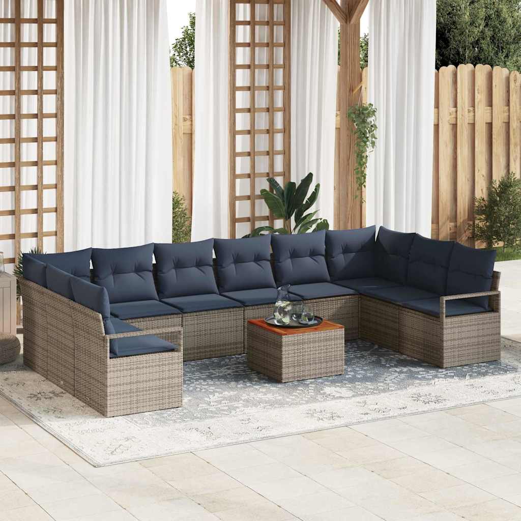 Tuinbankenset met kussen 11 pcs Grijs poly rattan is nu te koop bij PeponiXL, paradijselijk wonen!