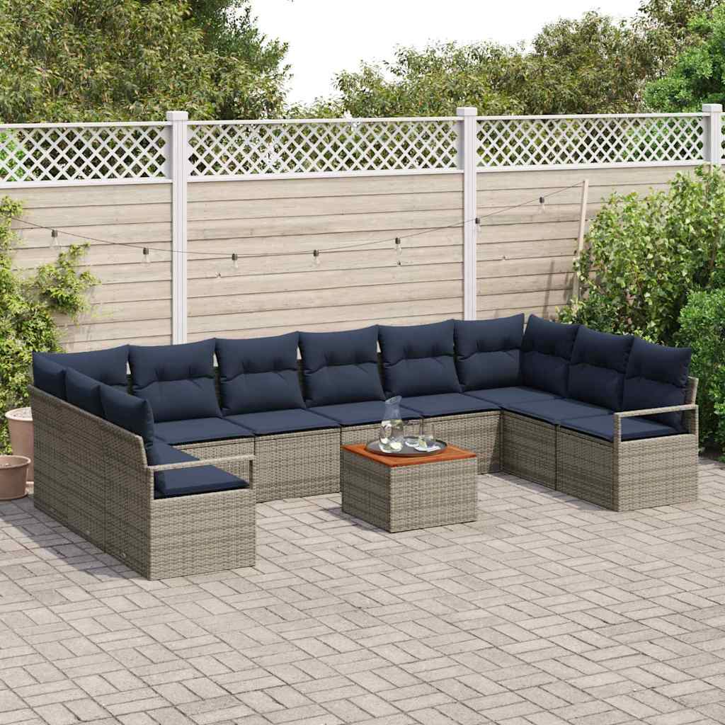 Tuinbankenset met kussen 11 pcs Grijs poly rattan is nu te koop bij PeponiXL, paradijselijk wonen!