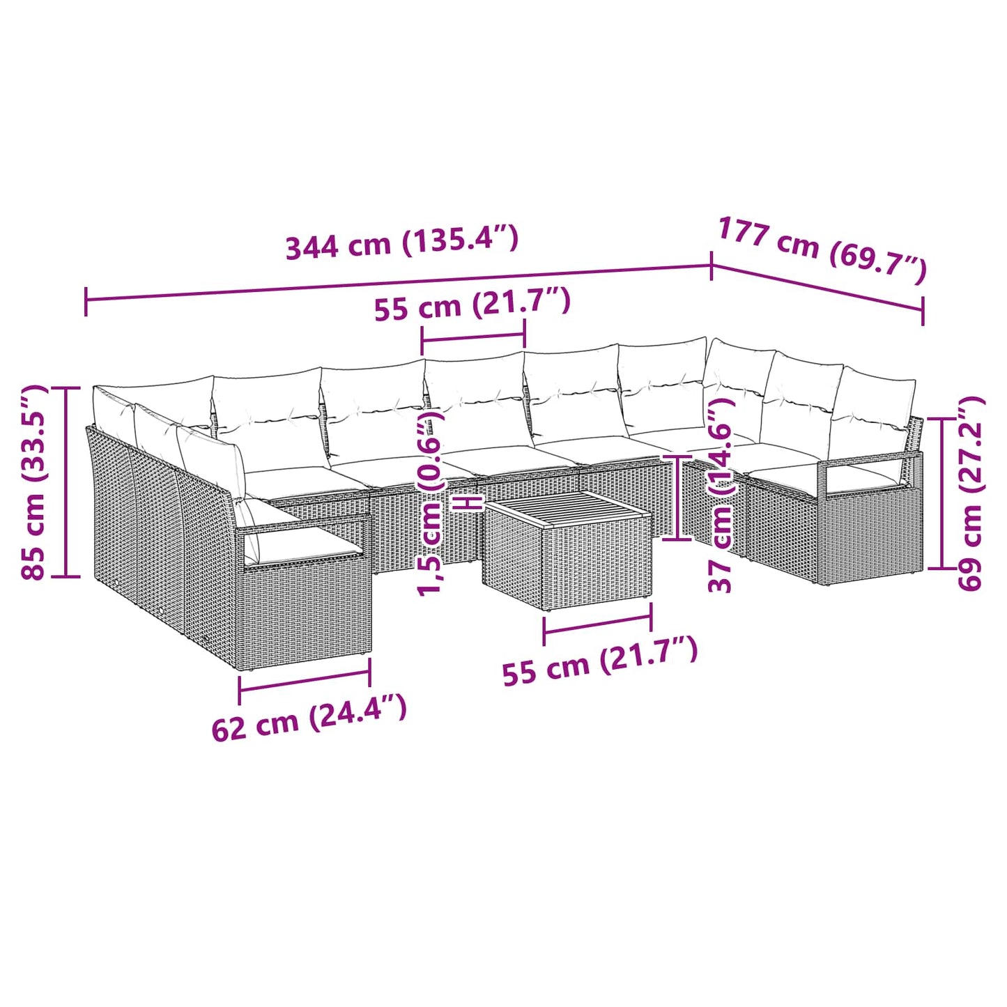 Tuinbankenset met kussen 11 pcs Grijs poly rattan is nu te koop bij PeponiXL, paradijselijk wonen!