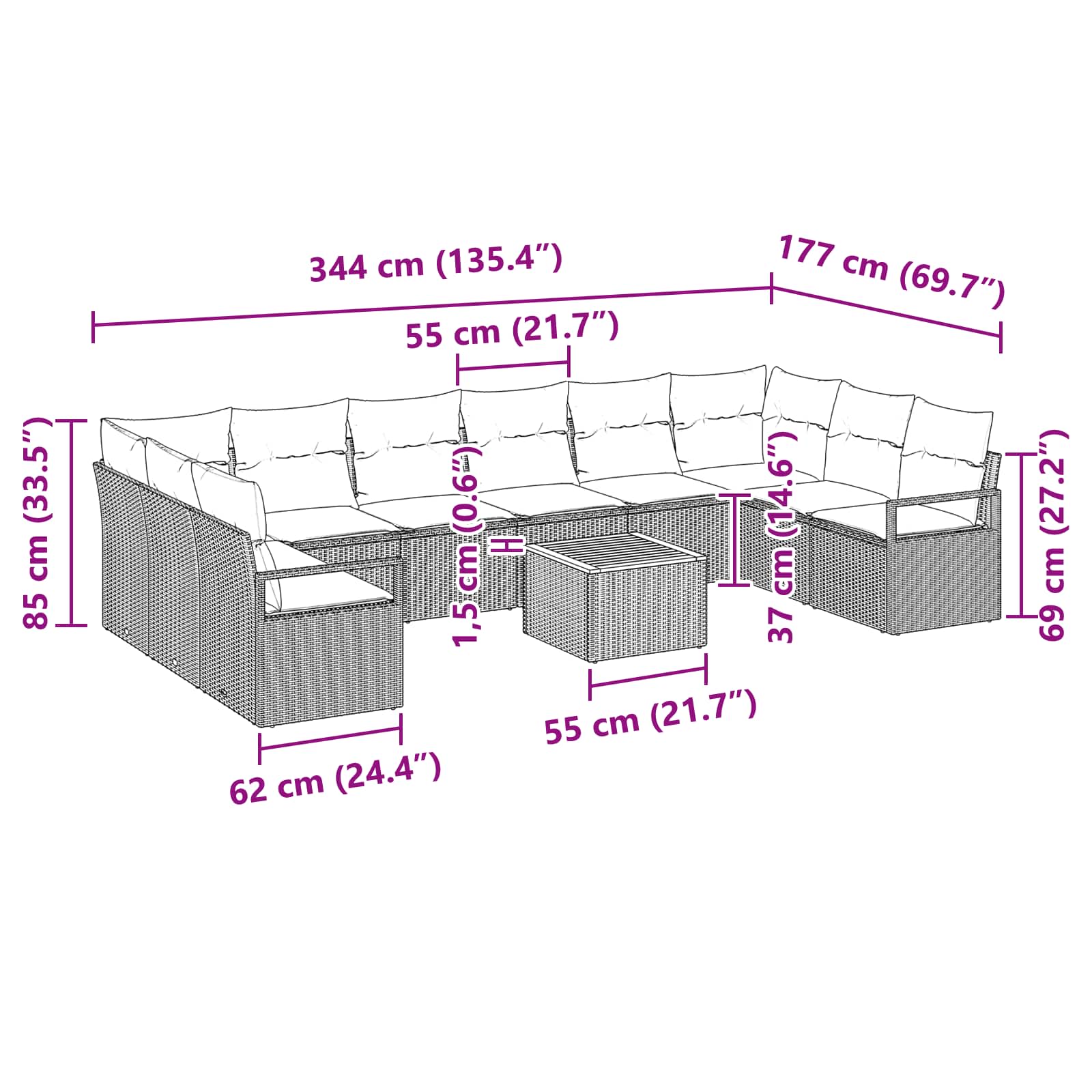 Tuinbankenset met kussen 11 pcs Grijs poly rattan is nu te koop bij PeponiXL, paradijselijk wonen!