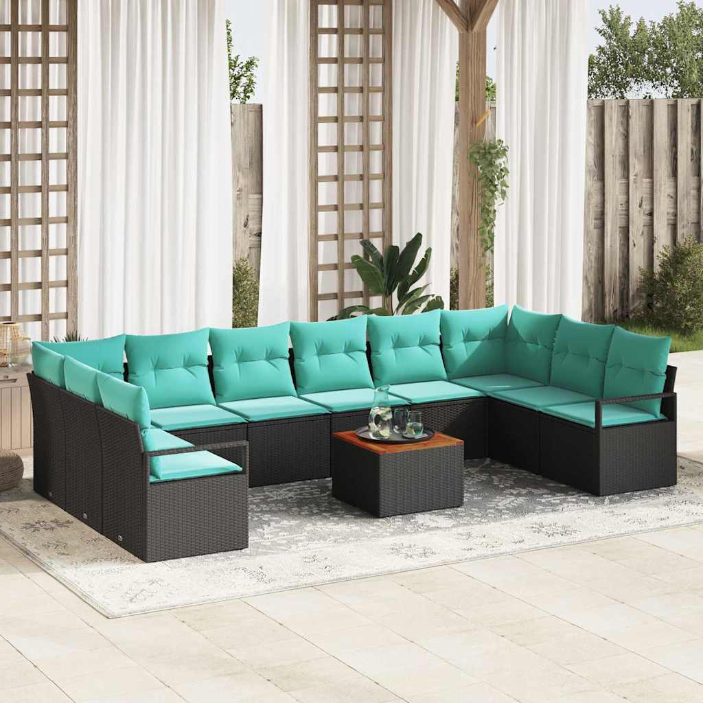 Tuinbankenset met kussen 11 pcs Zwart poly rattan is nu te koop bij PeponiXL, paradijselijk wonen!