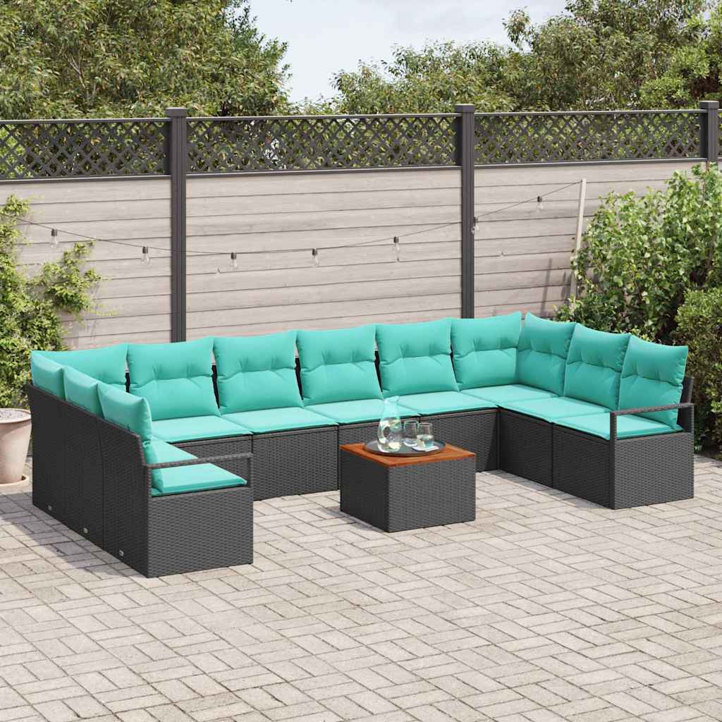 Tuinbankenset met kussen 11 pcs Zwart poly rattan is nu te koop bij PeponiXL, paradijselijk wonen!