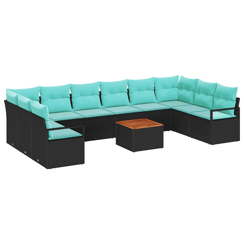 Tuinbankenset met kussen 11 pcs Zwart poly rattan is nu te koop bij PeponiXL, paradijselijk wonen!