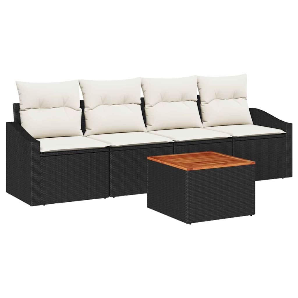 Tuinbankenset met kussen 5 pcs Zwart poly rattan is nu te koop bij PeponiXL, paradijselijk wonen!