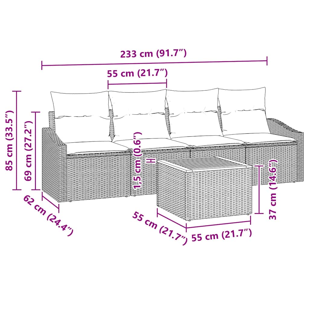 Tuinbankenset met kussen 5 pcs Zwart poly rattan is nu te koop bij PeponiXL, paradijselijk wonen!