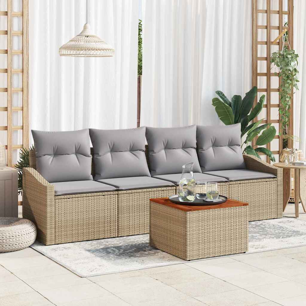Tuinbankenset met kussen 5 pcs Beige poly rattan is nu te koop bij PeponiXL, paradijselijk wonen!