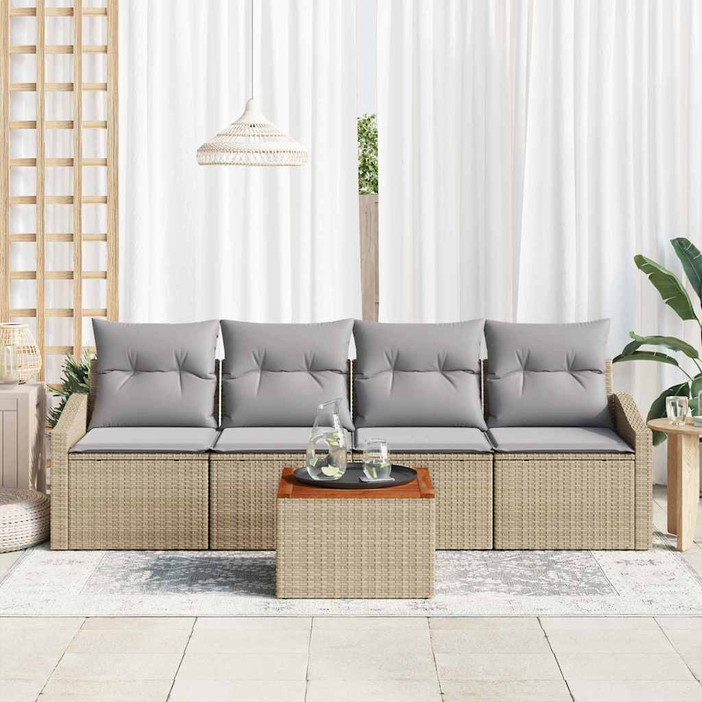 Tuinbankenset met kussen 5 pcs Beige poly rattan is nu te koop bij PeponiXL, paradijselijk wonen!