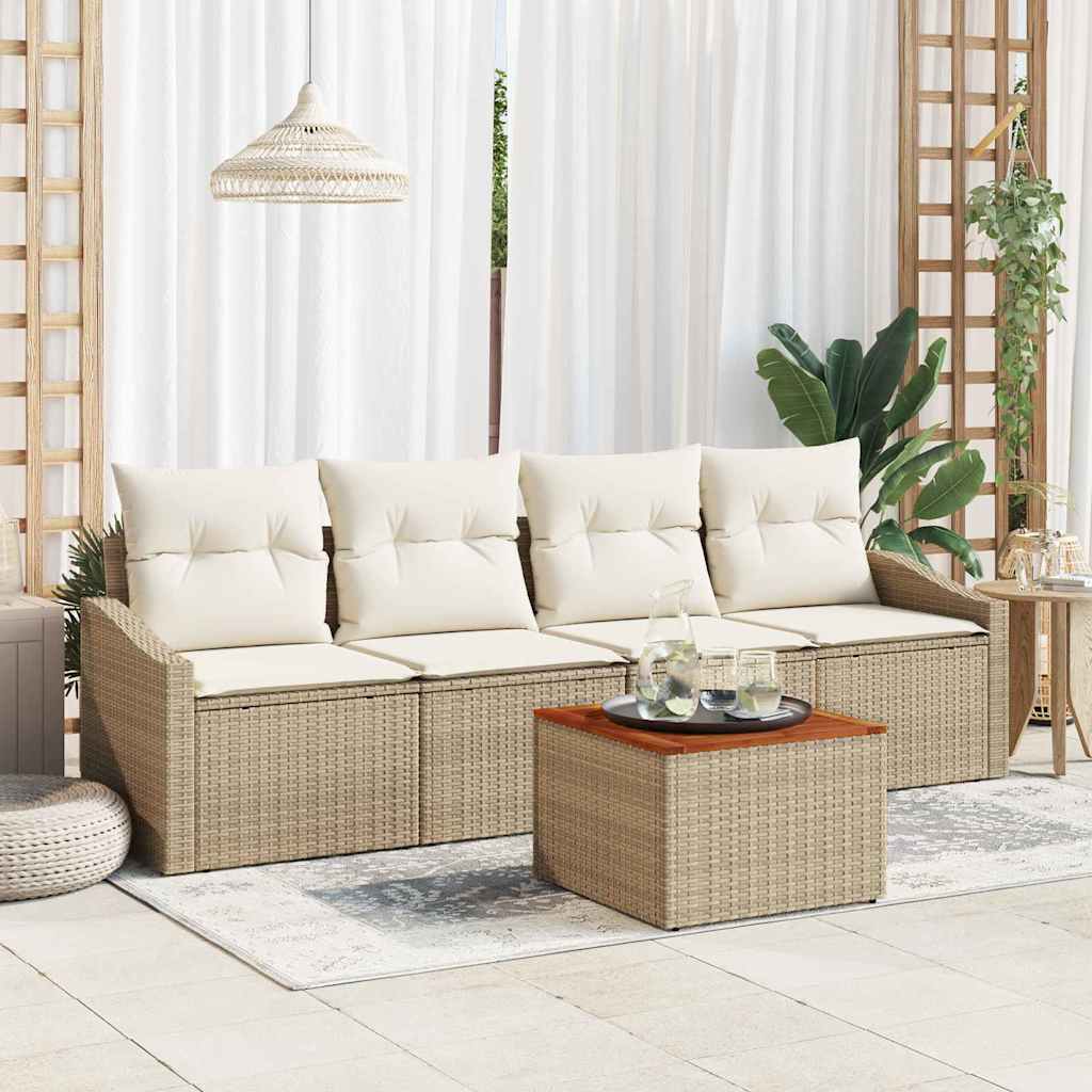 Tuinbankenset met kussen 5 pcs Beige poly rattan