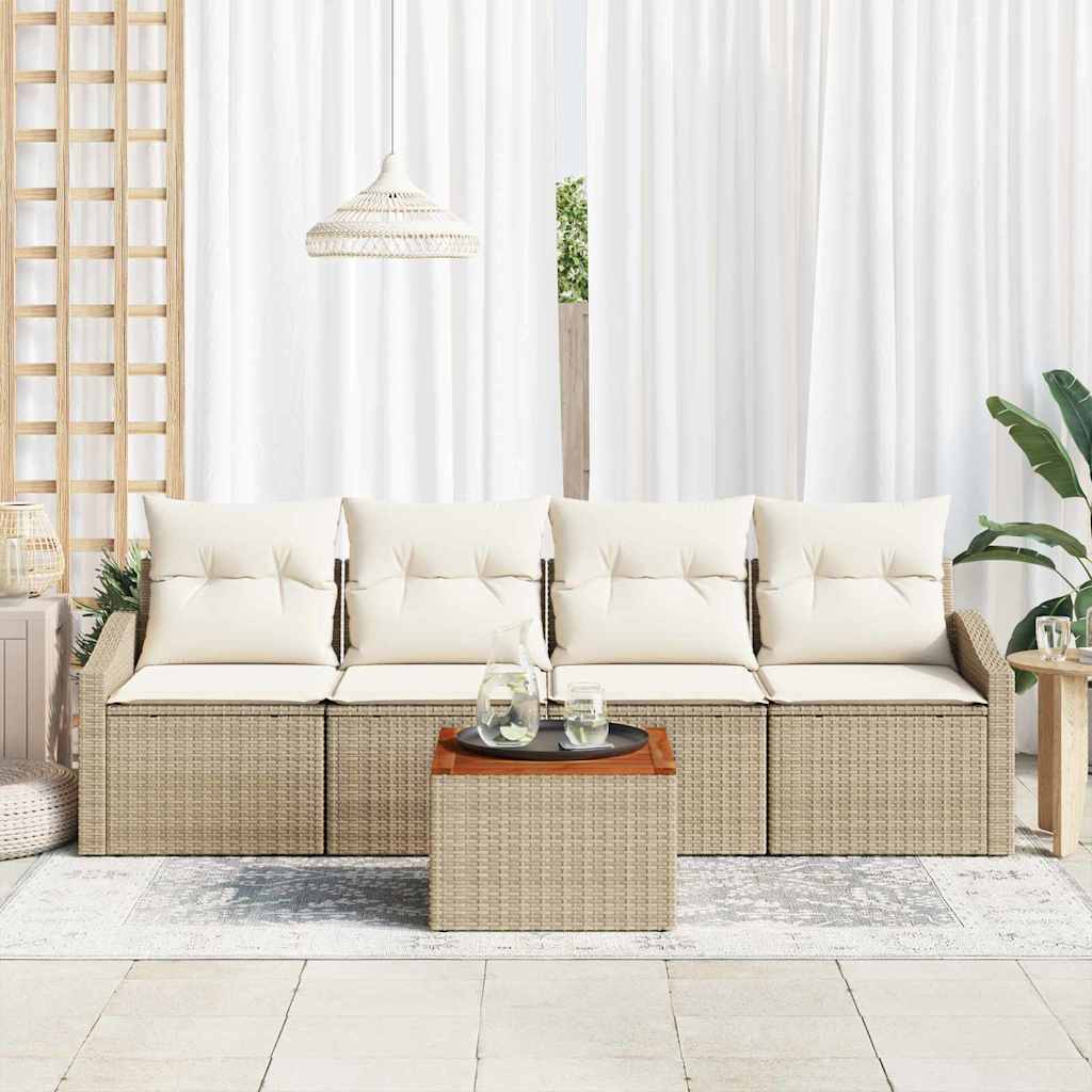 Tuinbankenset met kussen 5 pcs Beige poly rattan